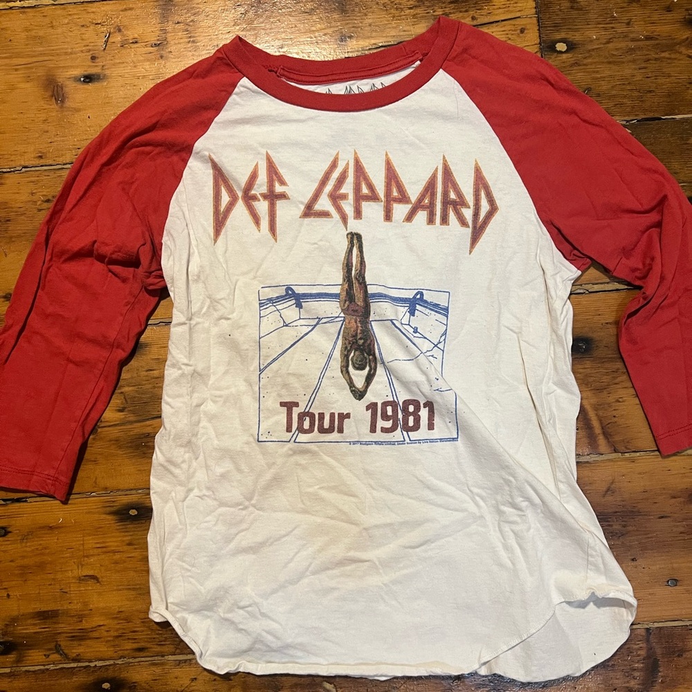 Def Leppard 1981 Women's Red and White Raglan Tee